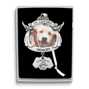 In Loving Memory Dog Angel Memorial Silver-tone Ornament Holds 2 inch Photo